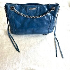 Rebecca Minkoff Satchel Blue Distressed Leather Y2K Indie Sleaze Tassel Bag